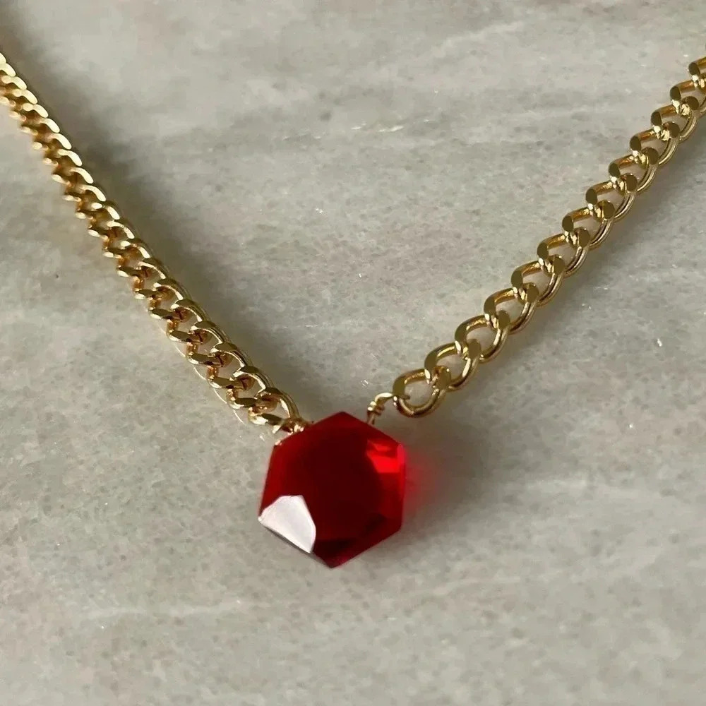 Garnet Chunky Thick Curb Chain Necklace - Picture 8 of 10